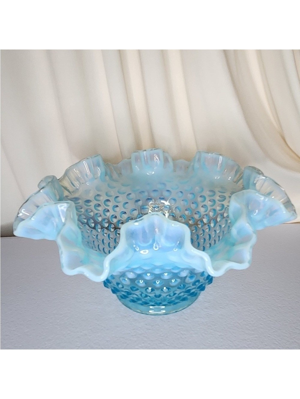 Fenton Blue Opalescent Hobnail Bowl